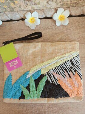 NWT Tabitha Brown x Target Abstract Botanical Straw Embroidered Clutch